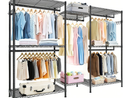 Heavy Duty Garment Rack With 8 Adjustable Wire Shelves And 5 Clothes Rails, Freestanding Closet Organizer Metal - Black