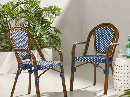 Bistro Chair With 2 Toned Checkered Pattern, (Set of 2) - White / Navy