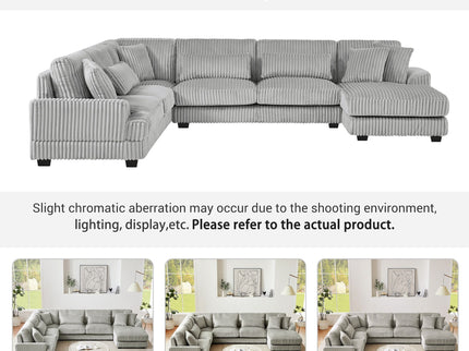 U - Shaped Sectional Sofa With Chaise Lounge, Oversized Living Room Sofa - Gray