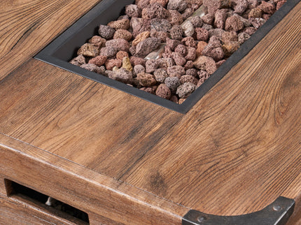 Outdoor Patio Rectangle Gas Burning Fire Pit 50, 000 Btu, Wood Pattern - Brown