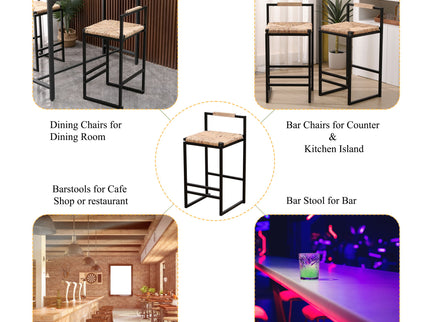 Water Hyacinth Woven Bar Stools With Back Support, Counter Height Dining Chairs (Set of 2) - Natural