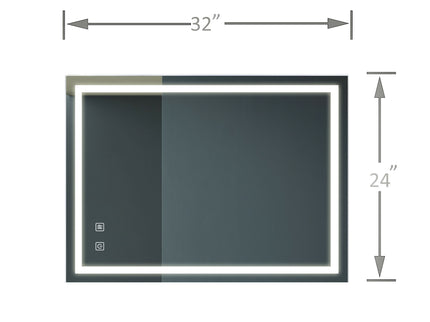 Bathroom Vanity Rectangle Mirror With Front Lighting, Anti Fog, Dimmable, Smart Memory Function