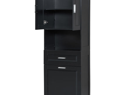 Tall Bathroom Cabinet With Tilt-Out Laundry Basket And Upper Storage