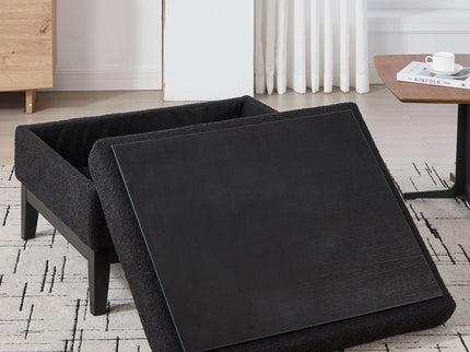 Upholstered Storage Ottoman With Reversible Lid Coffee Table With Rubberwood Legs