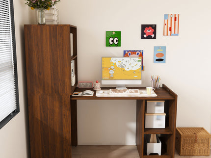 Stretchable Office Desk With Storage Shelves And Mobile Wheels