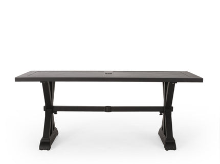 Modern Outdoor Dining Table With X Shaped Legs, Umbrella Hole