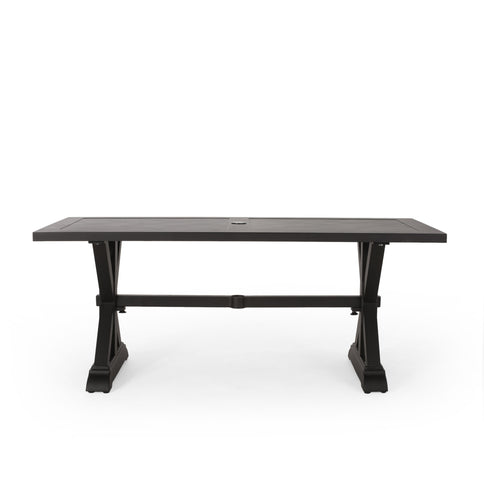 Modern Outdoor Dining Table With X Shaped Legs, Umbrella Hole