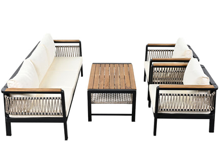 4 Pieces Outdoor Sectional Sofa Set 5 Person Patio Seating Group Outdoor Conversation Set With Cushions And A Coffee Table For Patios