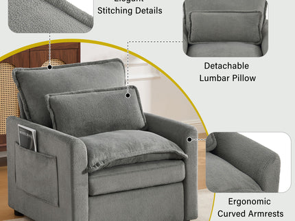 Modern Single Seat Accent Chair With Side Storage Pockets