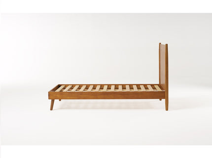 Okioki - Mid-Century Natural Stained Solid Acacia Wood Bed