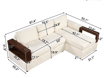 Sectional Sofa Upholstered Sofa Couch With Reversible Armrests For Living Room