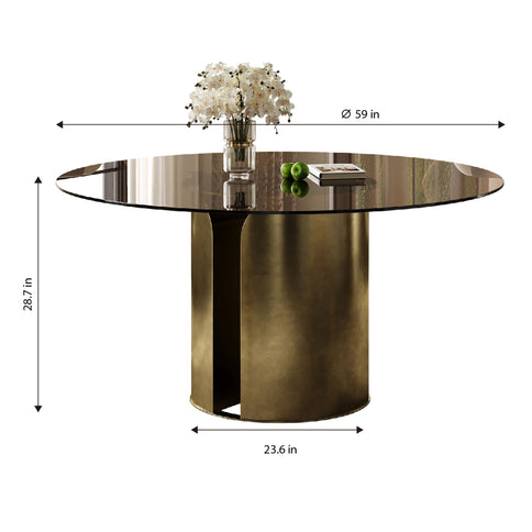 Modern Round Dining Table Set With Glass Top And Steel Legs