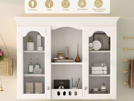 Wall-Mounted Medicine Cabinet With 2 Glass Doors, Adjustable Shelves - White