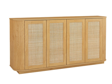 Contemporary Wave Shaped TV Stand With Rattan Doors