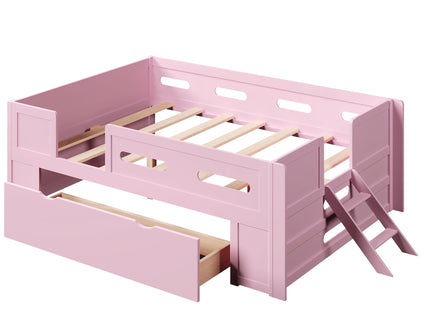 Platform Bed With Guardrail And Drawer