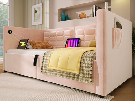 Upholstered Hydraulic Storage Daybed With USB & Type C Charging