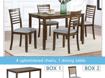 5 Pieces Modern Dining Set, Rectangular Wooden Dining Table With 4 Upholstered Chairs
