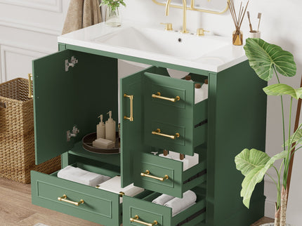 Traditional Bathroom Vanity With Resin Sink Combo Set, Bathroom Cabinet With Two Doors And Four Drawers