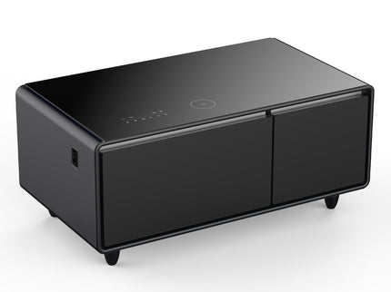 Modern Smart Coffee Table With Built-In Fridge - tooth Speaker, Wireless Charging, Touch Control Panel, USB Interface, Outlet Protection, Atmosphere Light
