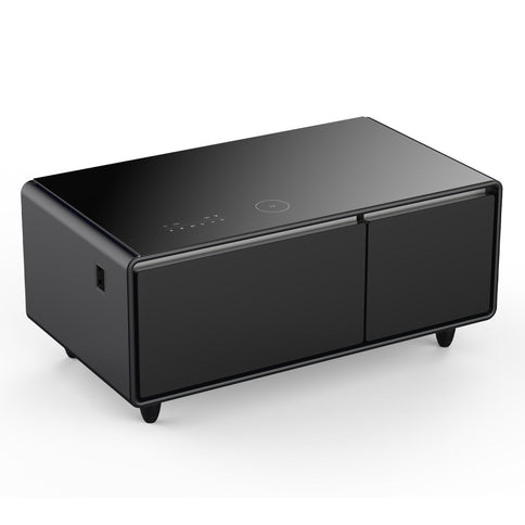 Modern Smart Coffee Table With Built-In Fridge - tooth Speaker, Wireless Charging, Touch Control Panel, USB Interface, Outlet Protection, Atmosphere Light