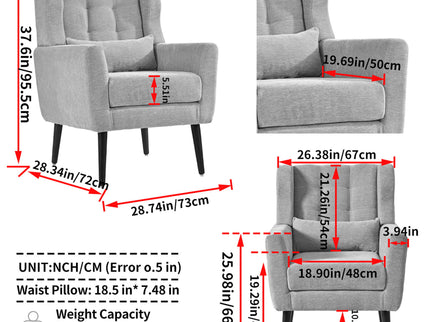 Modern Accent Chair, Arm Chairs For Living Room, Upholstered Mordern Armchair, Comfy Soft Padded Lounge Chair In Small Space, Bedroom, With Pillow, Solid Wood Leg