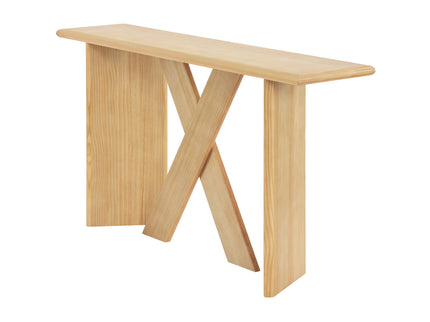 X-Frame Console Table, Angled Cross Leg Design, Rounded Edges - Natural