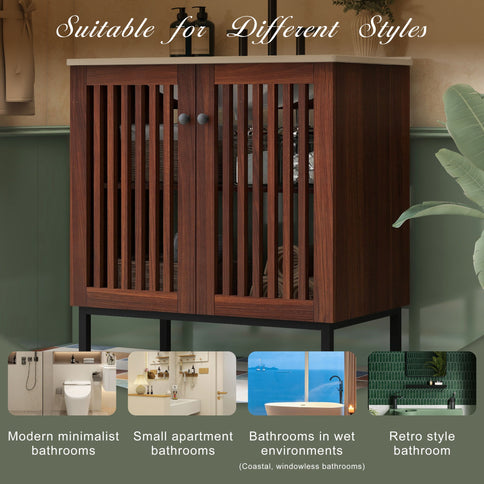 30" Vintage Bathroom Vanity With Ceramic Sink, Modern Bathroom Vanity Cabinet With 2 Soft Close Doors, Equpiied With 4 Sturdy Iron Legs - Antique Dark Brown