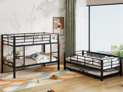 Triple Bunk Bed With Trundle, Heavy Duty Steel Construction