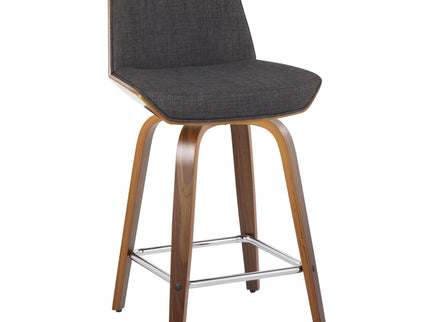 Corazza - Mid Century Modern Fixed Height Counter Stool With Swivel With Square Footrest (Set of 2)