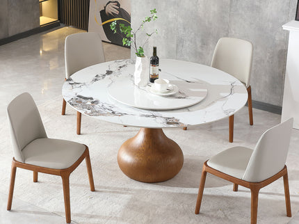 Dining Table, Round With Lazy Susan For Dining Room - Walnut / White