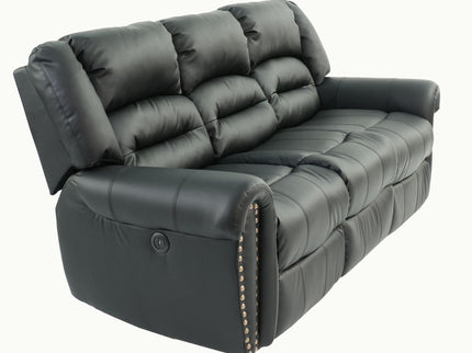 Plush Relax 1 Piece Power Reclining Sofa With Padded Armrests, 3 Seat Living Room Furniture - Black