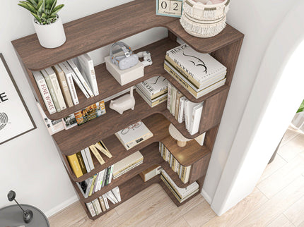 Freestanding Corner Bookshelf For Living Room - Dark Brown