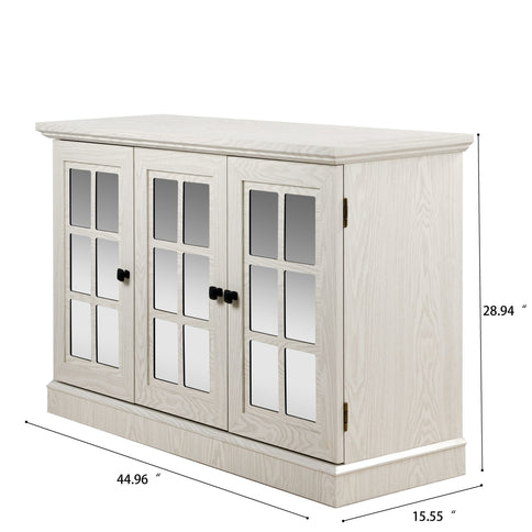 Storage Cabinet With 3 Mirrored Acrylic Doors, Adjustable Shelves