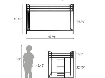 Adam - Twin Loft Bunk Bed With Cinnamon Wood Shelf - Black