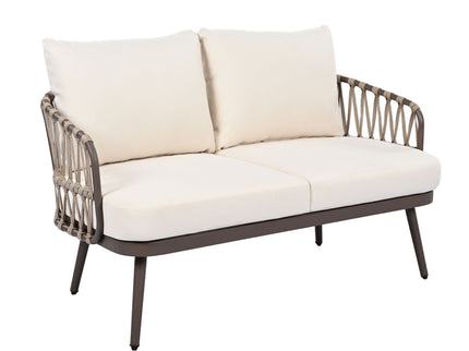 4 Piece Outdoor Patio Furniture Set, Metal Chairs With Woven Rope U Shaped Backrest