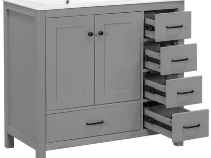 Bathroom Vanity With Sink Combo, 2 Soft Close Doors And 5 Drawers