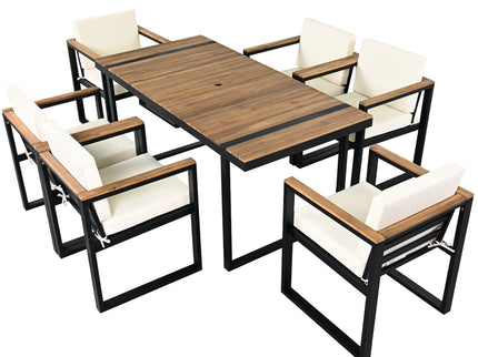 7 Pieces Outdoor Dining Set Patio Dining Table And Chair Set With And Removable Cushions For Patio