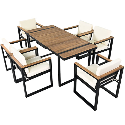 7 Pieces Outdoor Dining Set Patio Dining Table And Chair Set With And Removable Cushions For Patio