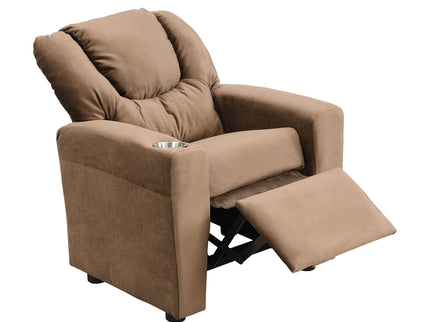Kids Recliner Chair, Kids Upholstered Couch With One Cup Holder, Toddlers Recliner With Headrest And Footrest - Brown
