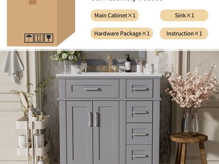 Modern Bathroom Vanity With Sink, Storage Cabinet, Soft Close Doors, Deep & Standard Drawers