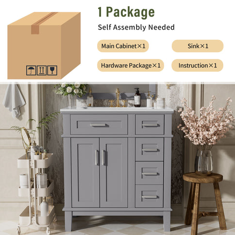 Modern Bathroom Vanity With Sink, Storage Cabinet, Soft Close Doors, Deep & Standard Drawers