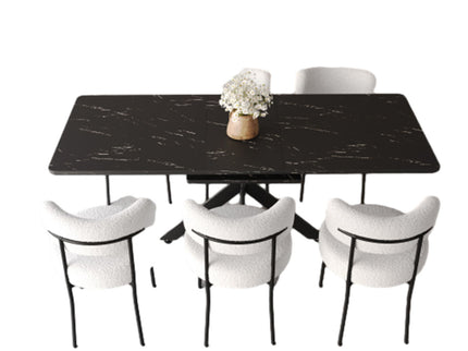 Extendable Dining Table Set With Curved Backrest Upholstered Chairs