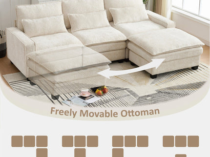 Modern Comfy L Shaped Sectional Sofa With Movable Ottoman