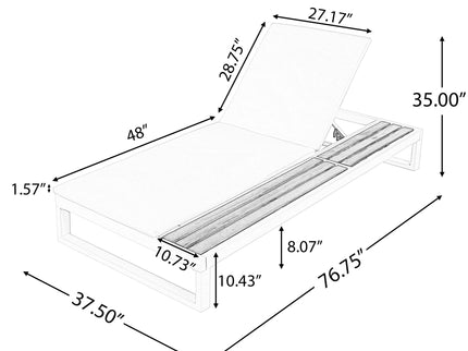 Chaise Lounge Set, 5 Position Adjustable, Flat Side Surface Storage