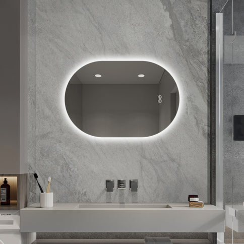 Smart Wall Mounted LED Touch Screen Mirror With Anti-Fog Function And Adjustable Lighting