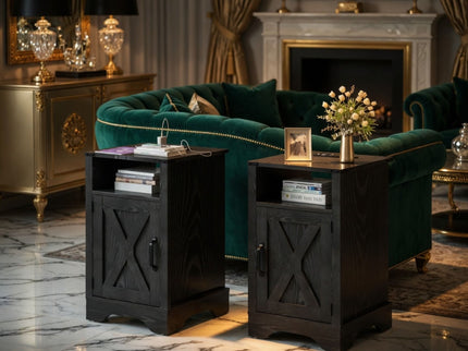 Farmhouse Nightstand, Charging Station & Storage