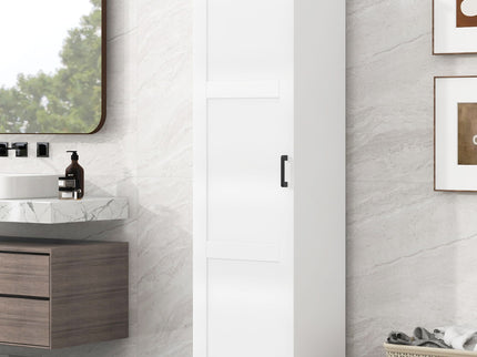 Storage Cabinet With 1 Door And Adjustable Shelf, Rectangle Shape - White