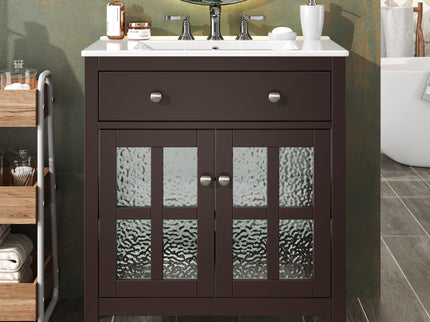 Bathroom Vanity With Ceramic Sink, Adjustable Shelf & Tip Out Tray