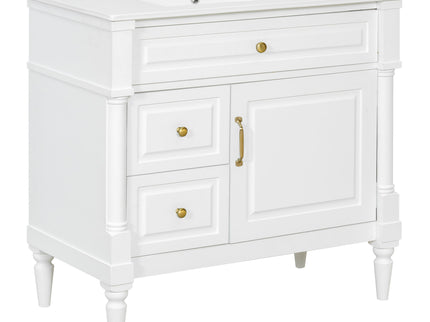 Freestanding Bathroom Vanity With Sink, Adjustable Shelf, Flip Drawer