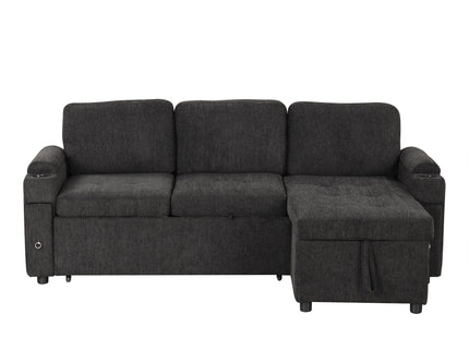 Convertible L Shaped Sofa Couch With Storage, Cup Holders, USB Ports